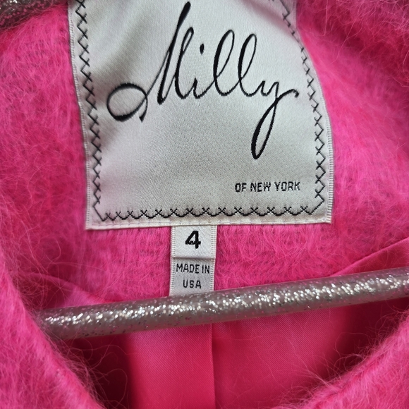 Milly New York Bright Barbie Pink Mohair Wool 3/4 sleeve Jacket Coat Blazer Sz.4 - Picture 2 of 15